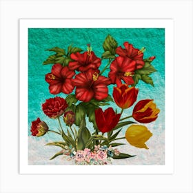 Hibiscus And Tulips Art Print