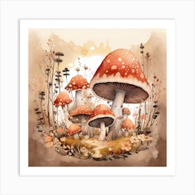 Mushrooms In The Forest 4 Art Print