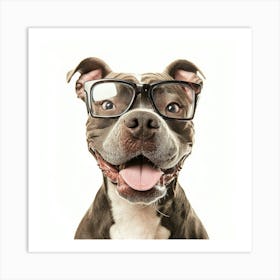 Pit Bull Dog Wearing Glasses Art Print