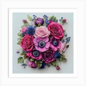 Vibrant Blooms: Luxurious Pink and Purple Floral Art Print Art Print