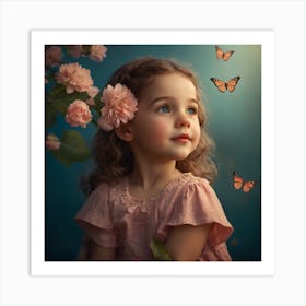 Little Girl With Butterflies 2 Art Print