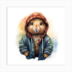 Watercolour Cartoon Guinea Pig In A Hoodie 1 Art Print