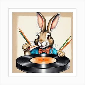 Rabbit With A Record Art Print