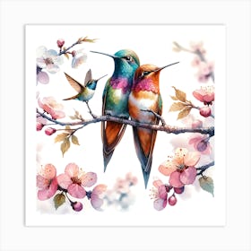 Hummingbirds In Blossom 1 Art Print