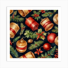 Christmas Ornaments Seamless Pattern Art Print