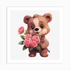 Teddy Bear With Roses 1 Art Print