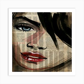 Modern Drawing Of Woman Face With Newspaper Art Print
