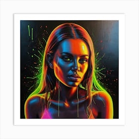 Hand Painted Acrylic Neon Abstract Surreal Female Art Print