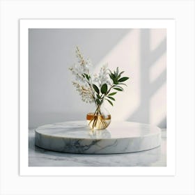 White Marble Table With Flowers Art Print