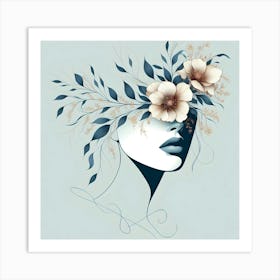 Flowers In A Woman'S Face Art Print