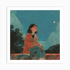 Girl Sitting On A Wall Art Print