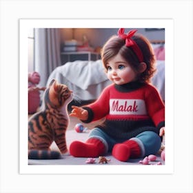 Portrait Of A Girl With A Cat Art Print