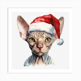 Sphynx Cat In Santa Hat 2 Art Print