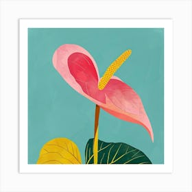 Flamingo Flower Square Flower Illustration Art Print