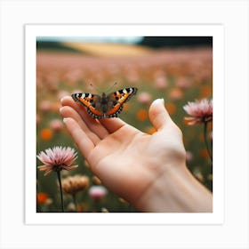 Butterfly On A Hand 2 Art Print