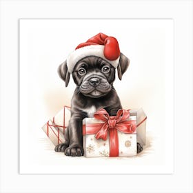 Boxer Puppy Santa Hat Art Print