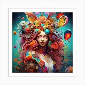 Queen Of Hearts, psychedelic, Colorful Wonderland Style Art Art Print