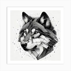 Husky Dog head - Abstract Line Art Illustration 74 Art Print