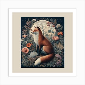 Vintage Fox Wild Flowers Art Print