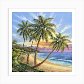 Three palm trees on the sea coast 8 Art Print