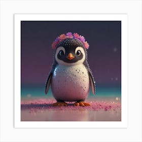 Penguin- flowers Art Print