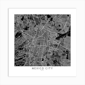 Mexico City Black And White Map Square Art Print