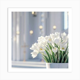 White Tulips In Church Art Print