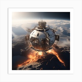 The Whole Earth Has Been Transformed Into A Metalica Space Station, Show The Earth View From The Moon As If You Are Watching Earth From The Moon And Taking Photography (7) Art Print