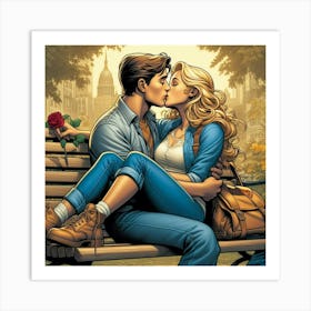 Kissing Couple Art Print