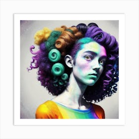 Colorful Girl With Curly Hair Art Print