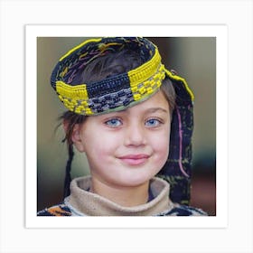 blue eyed Kalash Girl beautiful smile Art Print
