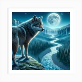 Wolf on the Riverbank 2 Art Print