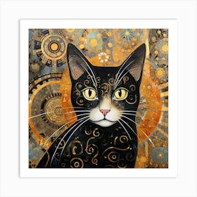 Black Cat in style of Gustav Klimt Art Print