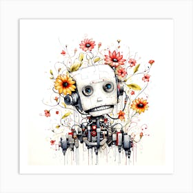 Robot With Flowers 2 Art Print