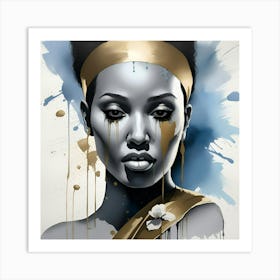 African Woman silhouette Elegant Gold and watercolor splatter Art Print