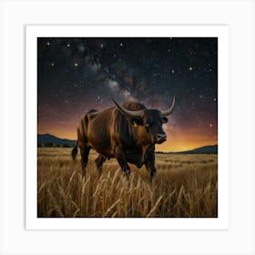 Bull In A Wheat Field 3 Art Print