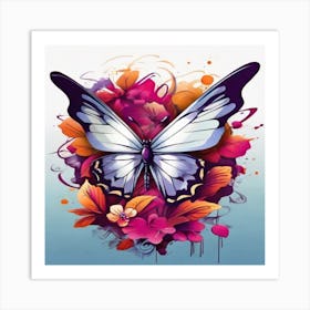 Butterfly With Flowers Art Print