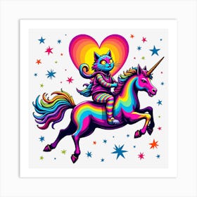 Valentine's Day Lovely Cat Riding a Unicorn 52 Art Print