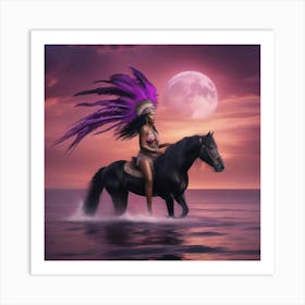 Indian Woman Riding A Horse Art Print