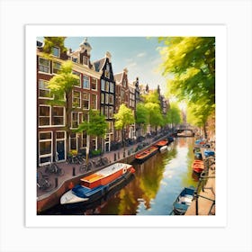 Amsterdam Canal Summer Aerial View Painting Art 1 Art Print