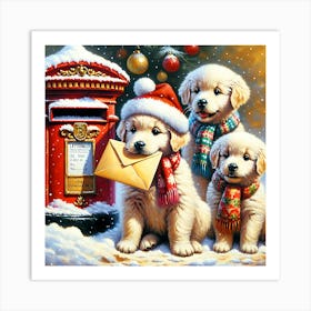 Letter To Santa From Golden Retriever Puppies Art Print