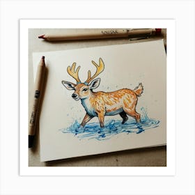 Deer In Water 9 Art Print