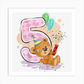 Kids Kids 5 Year Old Shirt 5th Birthday Boy Bear Kids Art Print