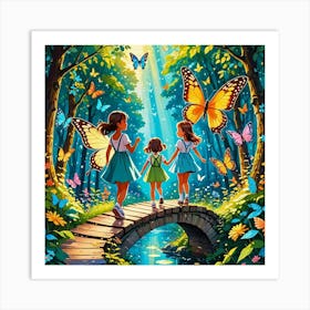 Three Girls In The Forest Art Print