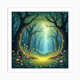 Fairy Lights In A Magical Woodland, Watercolor 1 Art Print