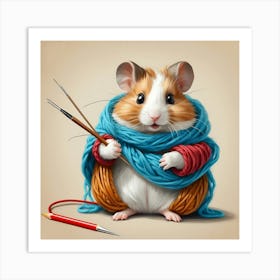 Hamster Knitting 3 Art Print