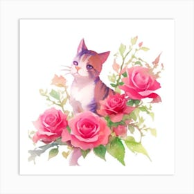 Cat With Roses5 Art Print