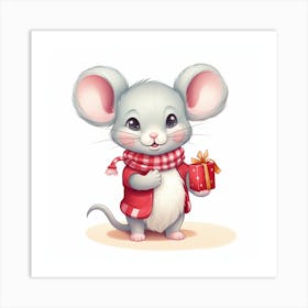 Cute Mouse With Gift Art Print
