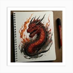 Red Dragon Drawing Art Print