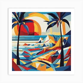 Tropical Ocean Cubism Style Art Print